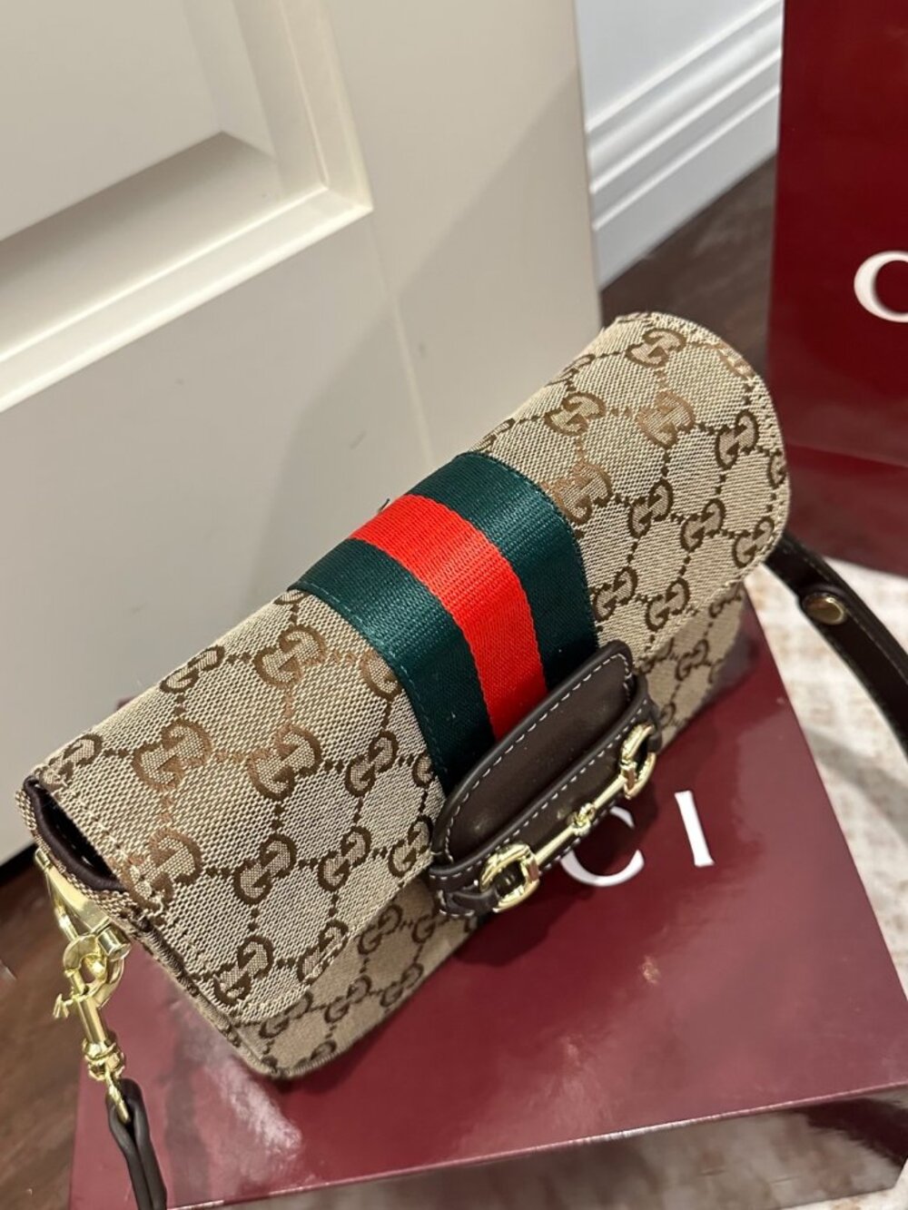GUCCI Horsebit 1955 Canvas Saddle Bag Shoulder Bag - Picture 4 of 9